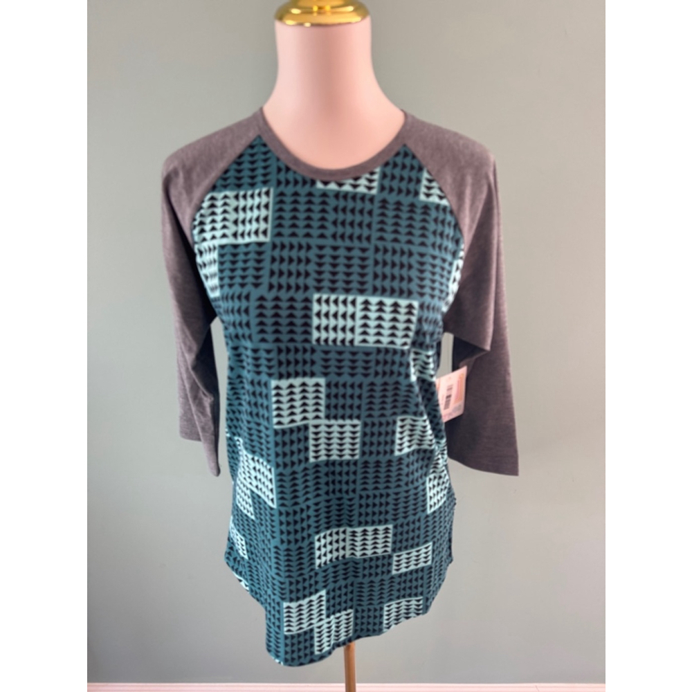 Women's LuLaRoe Randy Tee Shirt Size M Teal Gray 3/4 Sleeve